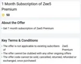 Free 1-Year Zee5 Premium Subscription Offer - Flipkart Supercoin 1 Month Zee5 Offer